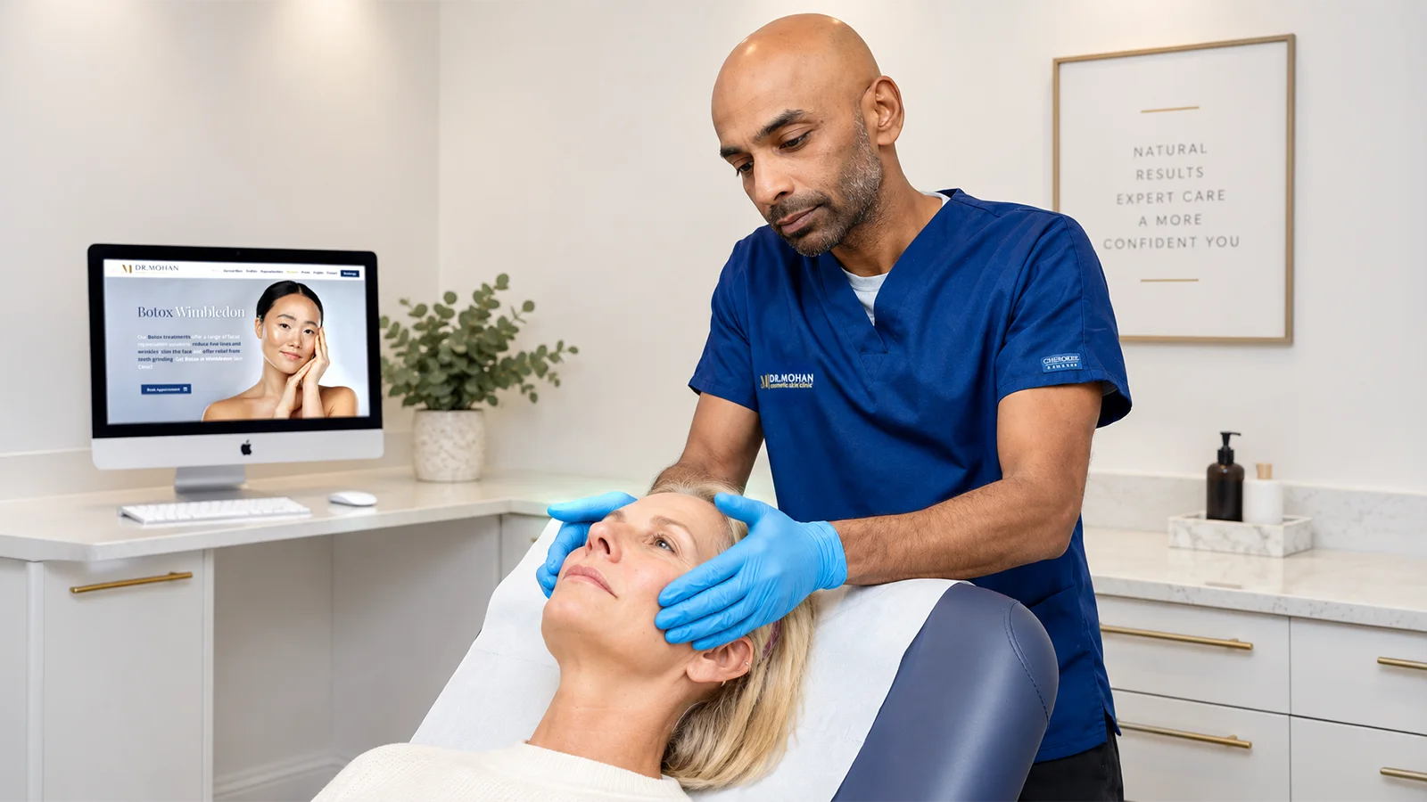 Dr Suresh Mohan assessing masseter muscle size and strength during a jaw consultation